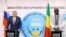 FILE - Russian Foreign Minister Sergei Lavrov and his Malian counterpart Abdoulaye Diop attend a news conference following their talks in Bamako, Mali, Feb. 7, 2023. 