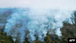 FILE - Aerial view showing large scale forest fires in Pocone, Pantanal region, Mato Grosso State, Brazil, August 1, 2020.