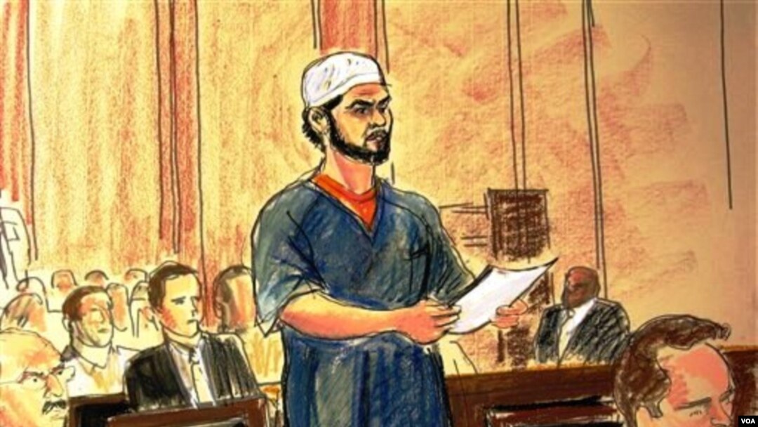 Sketsa gambar Faisal Shahzad (berdiri), dalam sidang peradilan di pengadilan New York hari ini.
