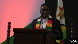 Zimbabwe President Emmerson Mnangagwa speaks in Harare, Nov. 25, 2024, He appealed for debt to be restructured so his country can access credit lines. (Columbus Mavhunga/VOA)