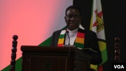 Zimbabwe President Emmerson Mnangagwa speaks in Harare, Nov. 25, 2024, He appealed for debt to be restructured so his country can access credit lines. (Columbus Mavhunga/VOA) 