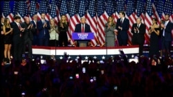 Mantan Presiden Amerika Serikat dan calon presiden dari Partai Republik Donald Trump berpidato pada malam Pemilu Amerika 2024 di West Palm Beach Convention Center, West Palm Beach, Florida, 6 November 2024. (Jim WATSON / AFP)