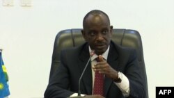 Richard Sezibera, ministre rwandais des Affaires étrangères lors d'une conférence de presse sur l'arrestation de Callixte Nsabimana à Kigali, Rwanda, le 30 avril 2019.