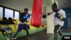 Boxers train at a gym near the sports stadium, Accra, Ghana, Sept. 10. (Chris Stein/VOA)