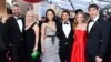 Evan Hayes, from left, Shannon Dill, Elizabeth Chai Vasarhelyi, Jimmy Chin, Sanni McCandless and Alex Honnold, from the cast and crew of "Free Solo," arrive at the Oscars on Sunday, Feb. 24, 2019, at the Dolby Theatre in Los Angeles. 