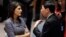 FILE - U.S. Ambassador to the United Nations Nikki Haley talks with Chinese Deputy Ambassador Wu Haitao, Dec. 22, 2017, at United Nations headquarters ahead of a council vote on proposed new sanctions against North Korea.