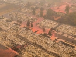 In this aerial view from a drone, homes destroyed by wildfire are seen on Sept. 12, 2020, in Talent, Oregon.