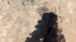 This satellite overview handout image obtained Sept. 16, 2019, courtesy of Planet Labs Inc., shows damage to oil infrastructure from weekend drone attacks at Abqaig, Sept. 14, 2019, in Saudi Arabia.