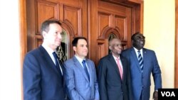 OAS Permanent Council Chair, US Ambassador Carlos Trujillo, Gonzalo Koncke, chief of staff for OAS Secretary General Luis Almagro, President Jovenel Moise and Foreign Minister Bocchit Edmond.