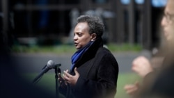 Chicago Mayor Lori Lightfoot speaks at a news conference in front of Wrigley Field in Chicago, April 16, 2020.