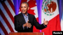 Former U.S. President Barack Obama speaks during the North American Climate Summit in Chicago, Illinois, Dec. 5, 2017.