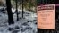 FILE - A notice warns visitors of controlled-fire operations in Kings Canyon National Park, Calif., Oct. 30, 2017.