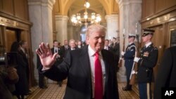 FILE - President-elect Donald Trump arrives for Trump's inauguration ceremony at the Capitol in Washington, Jan. 20, 2017. 