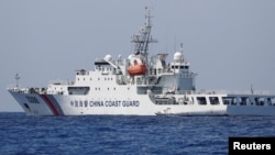 A China Coast Guard vessel patrols at the disputed Scarborough Shoal April 6, 2017. 