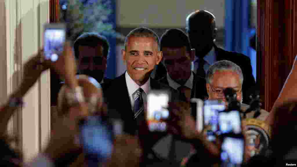 Le président américain Barack Obama arrive à la cérémonie marquant l&#39;ouverture du Musée national d&#39;histoire et de la culture afro-américaine à Washington, 23 septembre 2016. 