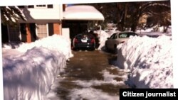 A driveway cleared of snow in Silver Spring, Maryland