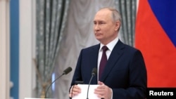블라디미르 푸틴 러시아 대통령이 지난 8일 모스크바에서 '세계 여성의 날' 행사에 참석하고 있다. (자료사진)