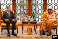 US Secretary of State Antony Blinken meets with Saudi Arabia's Foreign Minister Prince Faisal bin Farhan in Riyadh, Oct. 23, 2024.