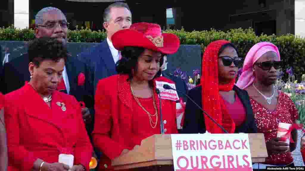 Yar Majalisar Wakilan Amurka Frederica Wilson a taron bikin tunawa da yan matan Chibok da aka sace shekaru biyu da suka gabata.&nbsp;