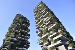 FILE - The Bosco Verticale (vertical forest) towers are seen in Milan, Italy, Aug. 29, 2015.