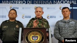 Alberto Mejia, General Commander of the Colombian National Army, speaks during a news conference in Bogota, Colombia, March 20, 2018. 