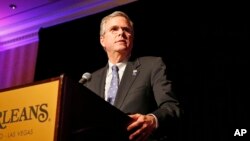 Former Florida Governor Jeb Bush speaks at a Republican party dinner, May 13, 2015, in Las Vegas, Nevada.