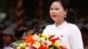 Cambodian Red Cross head Bun Rany Hun Sen gives a speech during ceremonies held ahead of the May 8 World Red Cross Day and Red Crescent Day in Phnom Penh, file photo. (AP Photo/Heng Sinith)