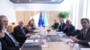 FILE - European Council President Antonio Costa, second right, meets with U.S. Special Envoy for Ukraine and Russia Keith Kellogg, third left, at the European Council building in Brussels, Feb. 18, 2025. 