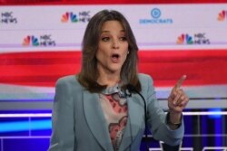 Democratic presidential hopeful U.S. author Marianne Williamson speaks during the second Democratic primary debate of the 2020 presidential campaign at the Adrienne Arsht Center for the Performing Arts in Miami, Florida, June 27, 2019.