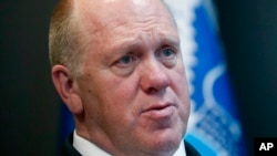 FILE - Thomas Homan speaks during an interview in East Point, Georgia, April 26, 2018.