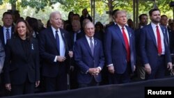 Donald Trump y su compañero de fórmula, JD Vance, el presidente de EEUU, Joe Biden y la candidata presidencial demócrata y vicepresidente Kamala Harris en una ceremonia por los ataques del 11 de septiembre en el World Trade Center en Nueva York, el 11 de septiembre de 2024.