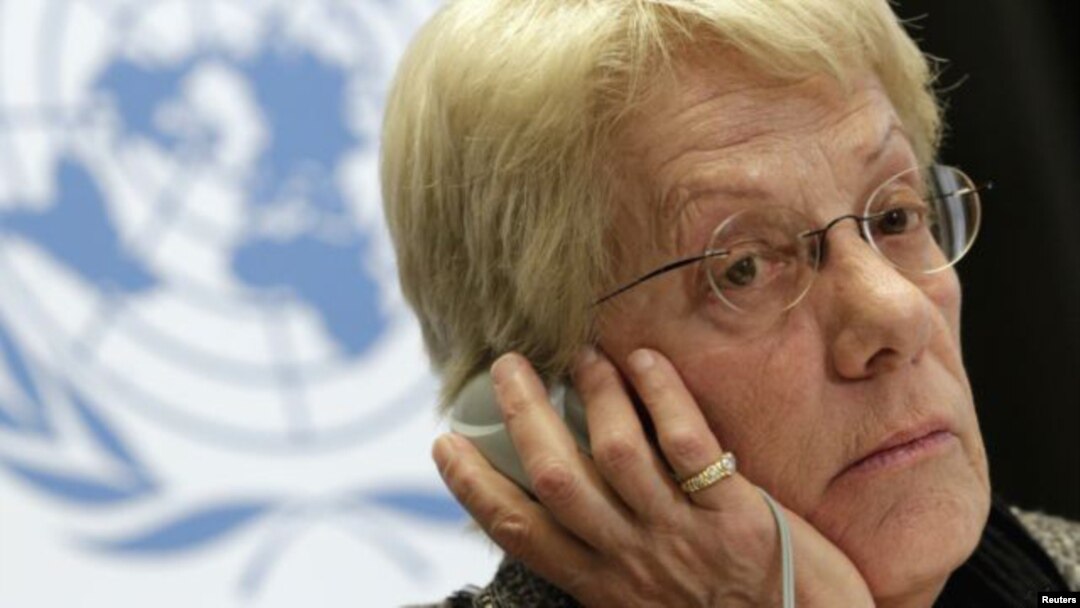 Carla del Ponte, miembro de la comisión investigadora de crímenes de guerra en Siria, durante una rueda de prensa en Ginebra.
