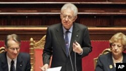 Italijanski premijer Mario Monti drži govor u Senatu u Rimu