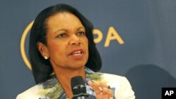 FILE - Former U.S. Secretary of State Condoleezza Rice speaks during a public debate on democracy and the aftermath of the British departure from the EU, in Warsaw, Poland, June 29, 2016. 