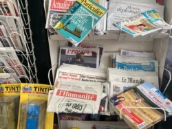 Lefitst newspaper l'Humanite was once owned by the Communist Party and had a circulation of half a million. It still maintains links to the party, and like it, the paper's fortunes are rocky. (Lisa Bryant/VOA)