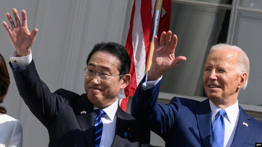 美国总统拜登在白宫为日本首相岸田文雄访美举行欢迎仪式。（2024年4月10日）(photo:VOA)