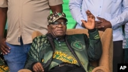 FILE—Former South African President Jacob Zuma greets supporters at Orlando stadium in the township of Soweto, Johannesburg, South Africa, for the launch of his newly formed uMkhonto weSizwe (MK) party's manifesto Saturday, May 18, 2024.