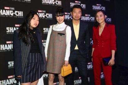 Simu Liu and Fala Chen arriving for the UK premiere of Marvel