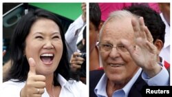 FILE - A combination file photo shows Peru's presidential candidates Keiko Fujimori (L) after voting and Pedro Pablo Kuczynski (R) arriving to vote, during the presidential election in Lima, Peru, in these April 10, 2016, file photos. 