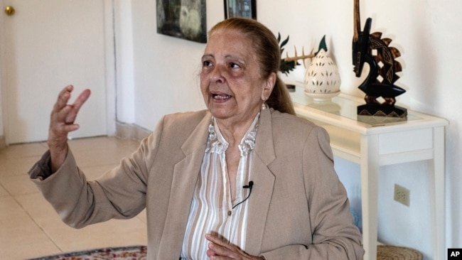 FILE - Cuban dissident Martha Beatriz Roque Cabello gives an interview in Havana, Cuba, Feb. 23, 2024. The U.S. State Department announced on March 1, 2024, that Roque will be awarded the 2024 International Women of Courage Award.