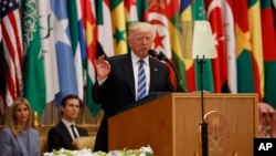 President Donald Trump delivers a speech to the Arab Islamic American Summit, at the King Abdulaziz Conference Center, May 21, 2017, in Riyadh, Saudi Arabia.