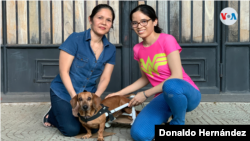 María Elena Palacios es una de las clientes del veterinario nicaragüense Mariano Mendoza. [Foto: VOA/Donaldo Hernandez]