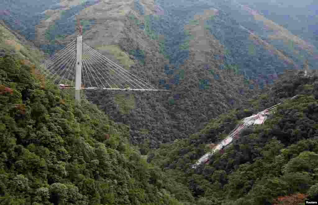 View of a bridge under construction that collapsed in Chirajara near Bogota, Colombia, Jan. 15, 2018.