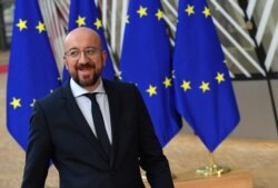 European Council President Charles Michel arrives for an EU summit at the European Council building in Brussels, Feb. 20, 2020.