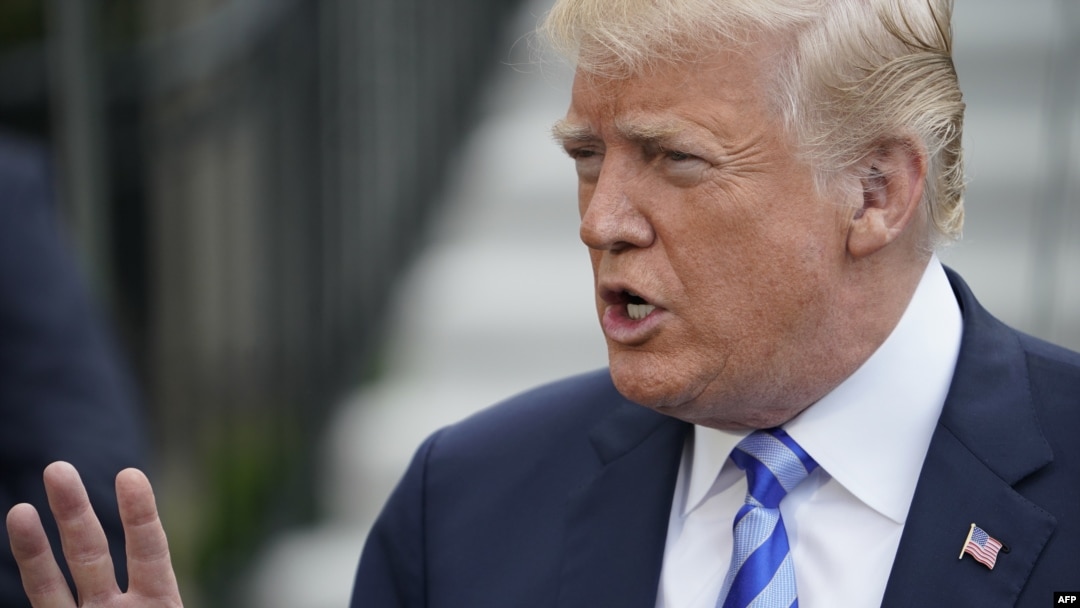 Presiden Donald berbicara di halaman Gedung Putih, di Wasington, 4 Mei 2018.