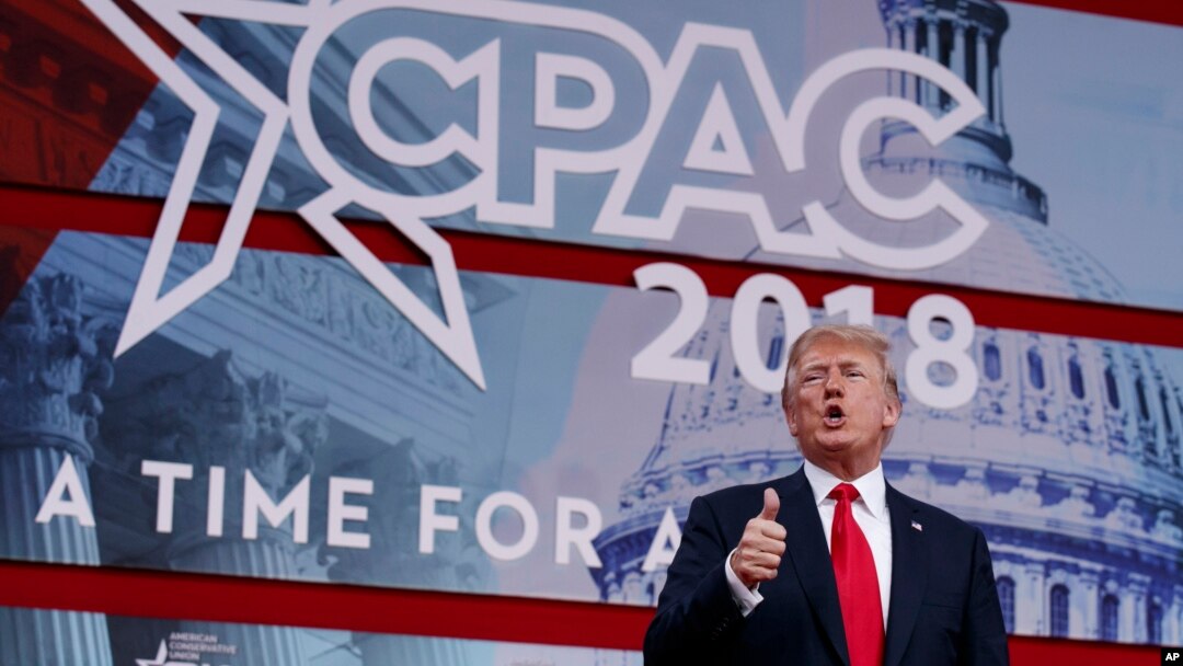 El presidente Donald Trump habló en la Conferencia Conservadora de Acción Política, CPAC, el viernes 23 de febrero de 2018 en Oxon Hill, Maryland, en las afueras de Washington.