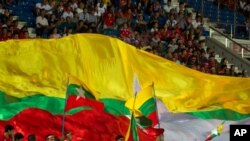 myanmar flag during a football match