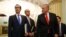 Treasury Secretary Steven Mnuchin, left, accompanied by White House Legislative Affairs Director Eric Ueland and acting White House chief of staff Mark Meadows, speaks with reporters as he walks to the offices of Senate Majority Leader Mitch McConnell