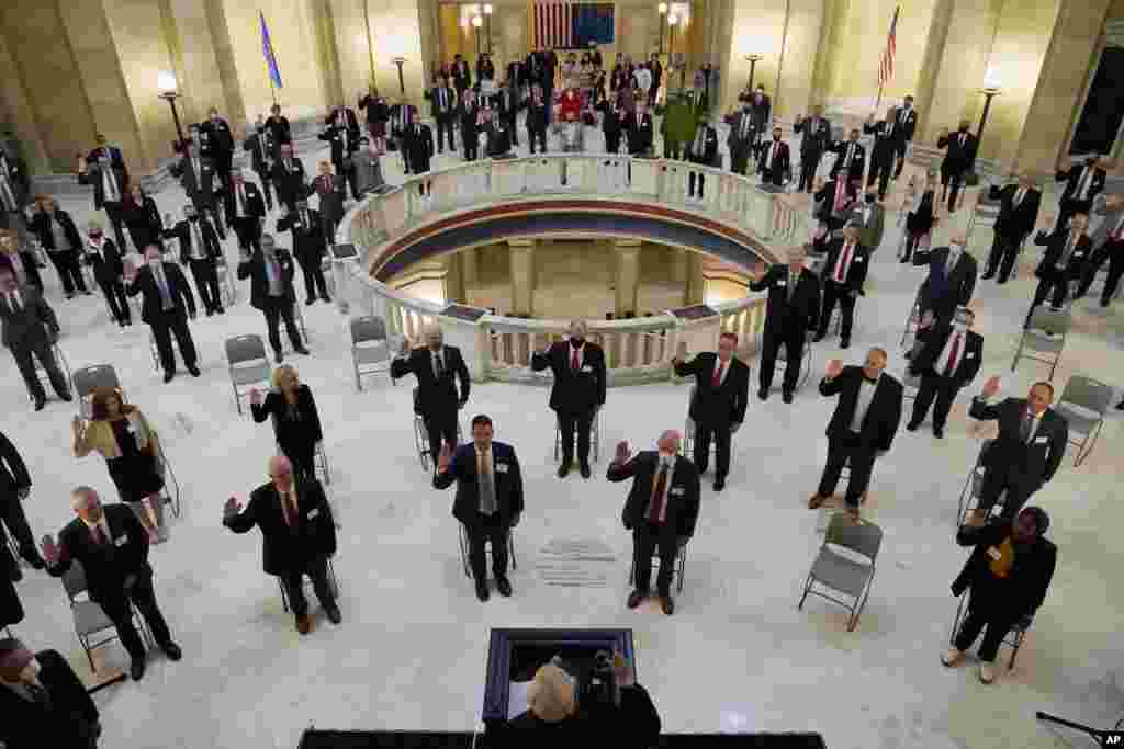 House members participate in a ceremonial swearing-in ceremony at the state Capitol in Oklahoma City, Oklahoma.