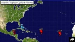 Map of Atlantic Tropical Cyclone Activity, 15 Sep 2010, 7:46 a.m. EDT